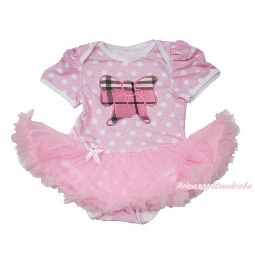 Light Pink White Polka Dots Baby Jumpsuit Light Pink Pettiskirt with Light Pink Checked Butterfly Print JS168 