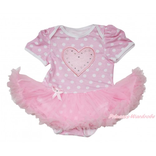Light Pink White Polka Dots Baby Jumpsuit Light Pink Pettiskirt with Light Pink Heart Print JS169 