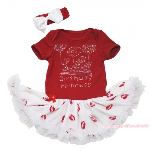 Red Baby Bodysuit Red Lips Pettiskirt & Sparkle Rhinestone Birthday Princess Print JS4593