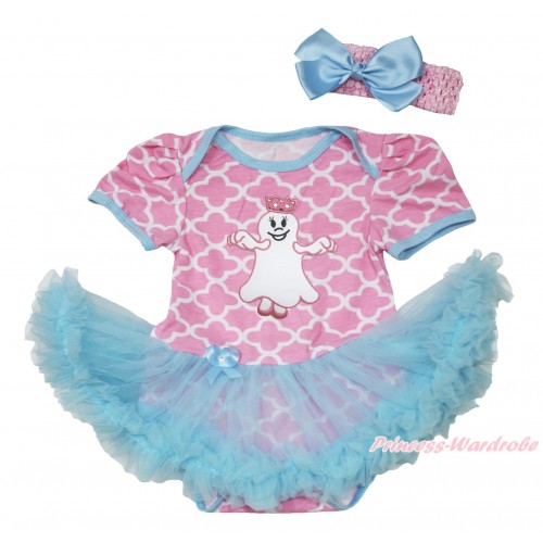 Halloween Light Pink White Quatrefoil Clover Baby Bodysuit Light Blue Pettiskirt & Princess Ghost Print JS4600