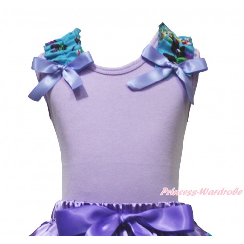 Lavender Tank Top Peacock Blue Butterfly Ruffles Lavender Bow TB1226