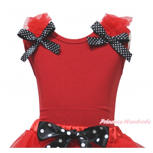 Red Tank Top Red Ruffles Black White Dots Bow TB1228