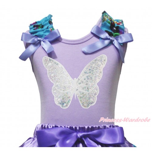 Lavender Tank Top Peacock Blue Butterfly Ruffles Lavender Bow & Sparkle White Butterfly Print TB1231