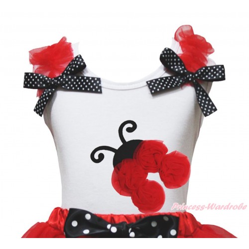 White Tank Top Red Ruffles Black White Dots Bow & Red Rosettes Beetle Print TB1239