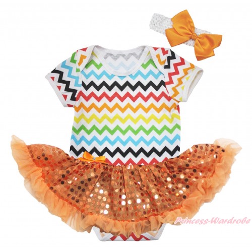 Rainbow Chevron Baby Bodysuit Bling Orange Sequins Pettiskirt JS4603