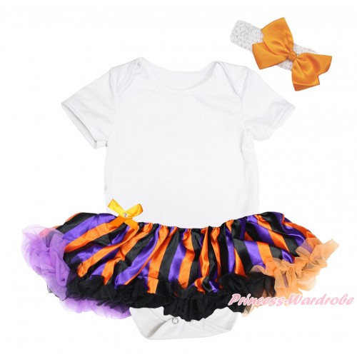 Halloween White Baby Bodysuit Orange Purple Black Striped Pettiskirt JS4614