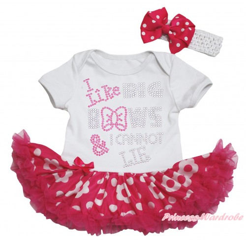 White Baby Bodysuit Hot Pink White Flower Pettiskirt & Sparkle Rhinestone I Like Big Bows Print JS4636