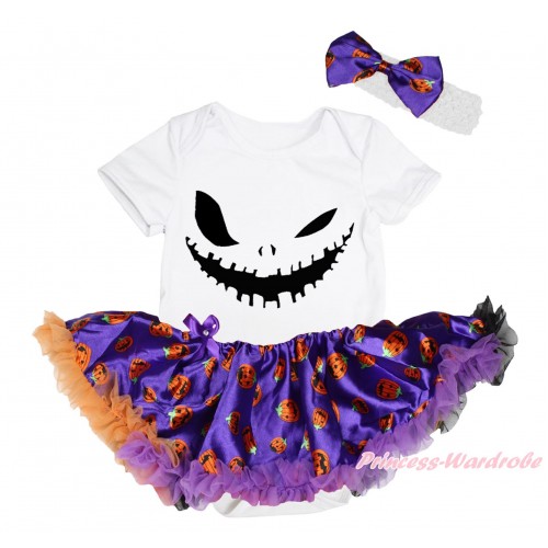 Halloween White Baby Bodysuit Purple Pumpkin Pettiskirt & Ghost Face Print JS4638