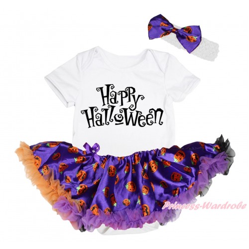 Halloween White Baby Bodysuit Purple Pumpkin Pettiskirt & Happy Halloween Print JS4639