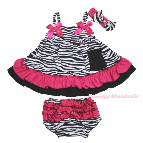 Hot Pink Zebra Swing Top Hot Pink Bow matching Panties Bloomers SP30