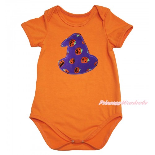 Halloween Orange Baby Jumpsuit & Purple Pumpkin Hat Print TH610