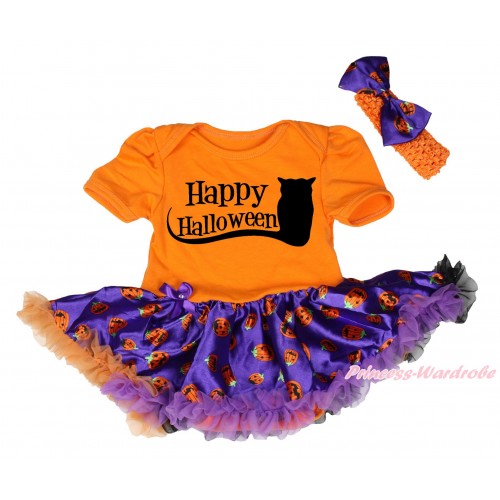 Halloween Orange Baby Bodysuit Purple Pumpkin Pettiskirt & Happy Halloween Owl Print JS4678