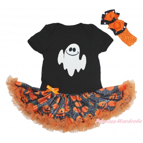 Halloween Black Baby Bodysuit Spider Web Pumpkin Pettiskirt & Ghost Print JS4708