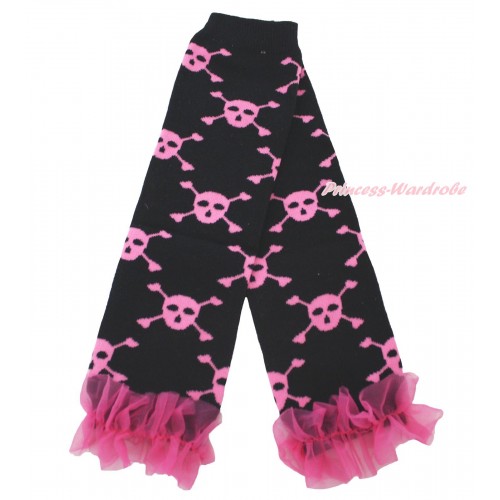 Halloween Newborn Baby Black Pink Skeleton Leg Warmers Leggings & Hot Pink Ruffles LG295