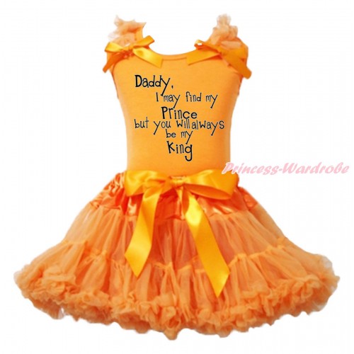 Father's Day Orange Tank Top Orange Ruffles & Bow & Daddy Always Be My King Print & Orange Pettiskirt MG1776