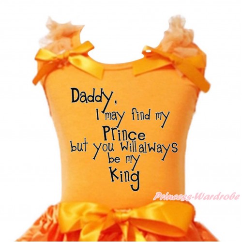 Father's Day Orange Tank Top Orange Ruffles & Bow & Daddy Always Be my King Print TB1243