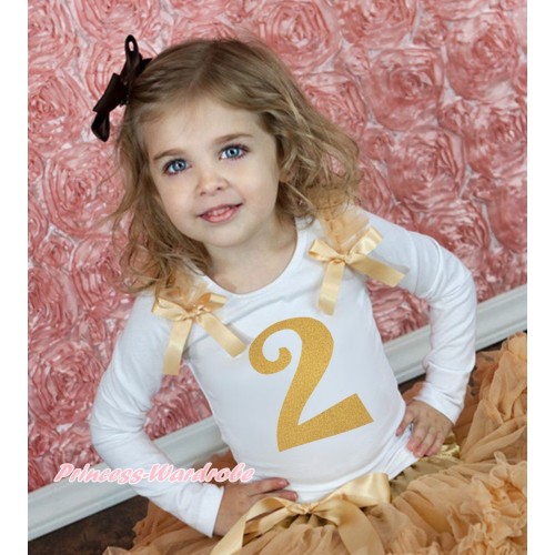 White Tank Top Goldenrod Ruffles & Bow & 2nd Sparkle Gold Birthday Number Print TB1248