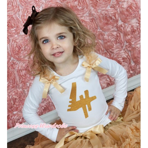 White Tank Top Goldenrod Ruffles & Bow & 4th Sparkle Gold Birthday Number Print TB1250