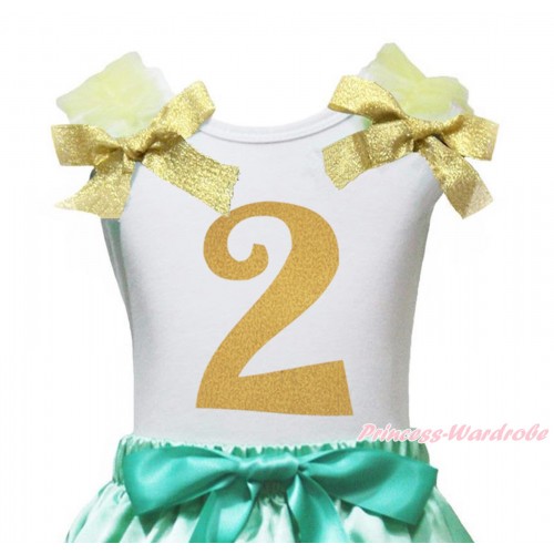 White Tank Top Yellow Ruffles Goldenrod Bow & 2nd Sparkle Gold Birthday Number Painting TB1254