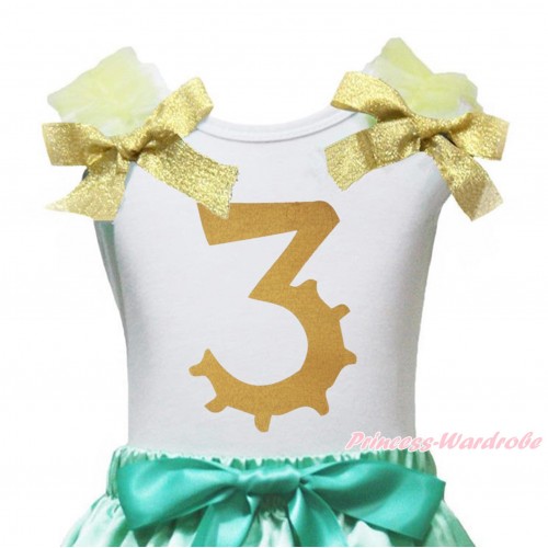 White Tank Top Yellow Ruffles Goldenrod Bow & 3rd Sparkle Gold Birthday Number Painting TB1255