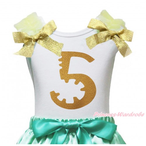 White Tank Top Yellow Ruffles Goldenrod Bow & 5th Sparkle Gold Birthday Number Painting TB1257