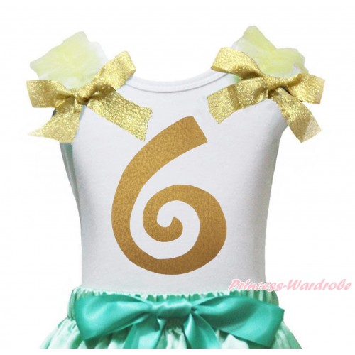 White Tank Top Yellow Ruffles Goldenrod Bow & 6th Sparkle Gold Birthday Number Painting TB1258