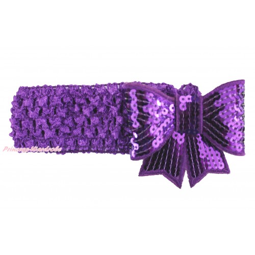 Dark Purple Headband Sparkle Sequins Bow Hair Clip H1037