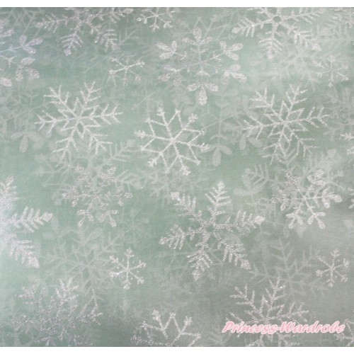 1 Yard Elsa Sparkle Bling Silver Grey Snowflakes Aqua Blue Organza Fabrics HG154