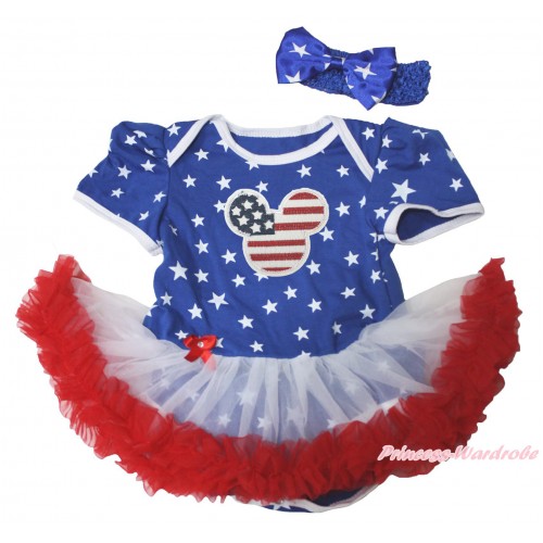 American Stars Baby Bodysuit White Red Pettiskirt & American Striped Stars Minnie Print JS4735
