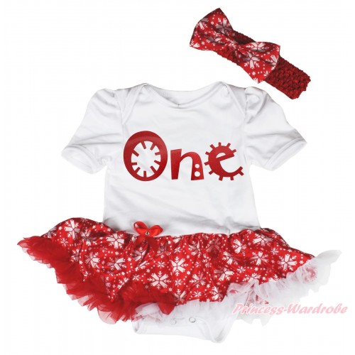 White Baby Bodysuit Red Snowflakes Pettiskirt & Sparkle Red One Painting JS4742