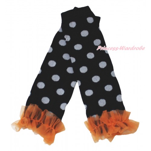 Halloween Newborn Baby Black Grey Dots Leg Warmers Leggings & Orange Ruffles LG298