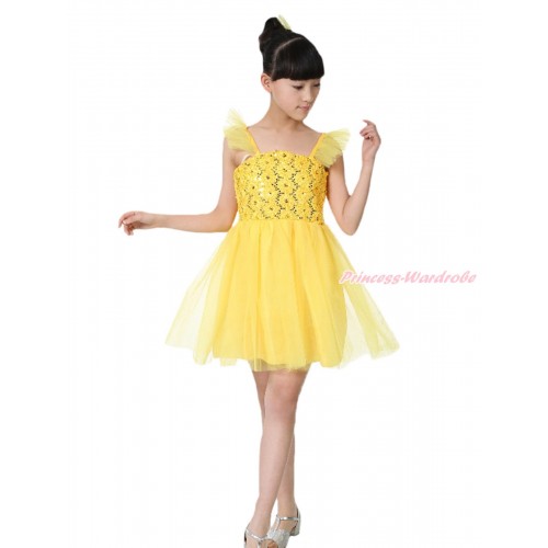 Yellow Sparkle Rosettes Dress Up Dance Party Dress LP220