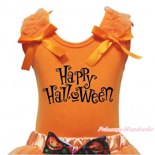 Halloween Orange Tank Top Orange Ruffles & Bow & Happy Halloween Print TB1242
