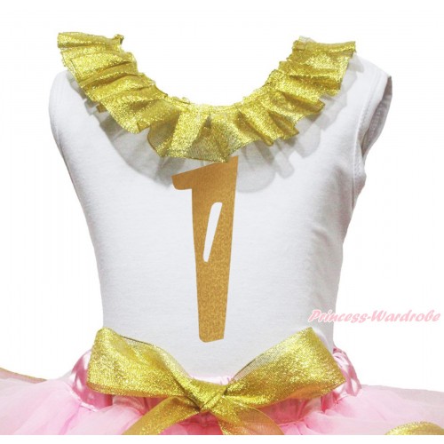 White Tank Top Sparkle Gold Lacing & 1st Sparkle Gold Birthday Number Painting TB1292