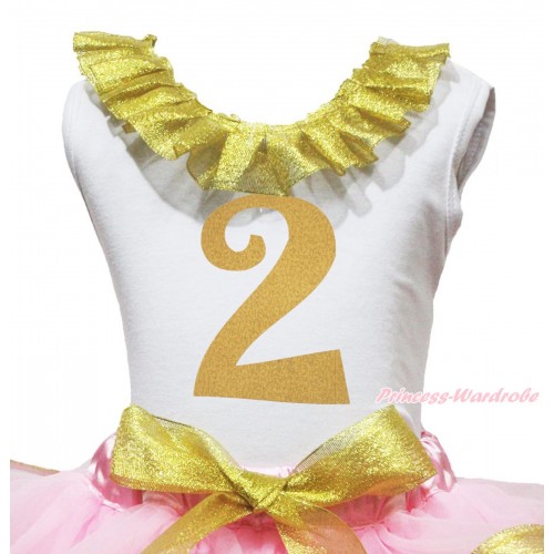 White Tank Top Sparkle Gold Lacing & 2nd Sparkle Gold Birthday Number Painting TB1293