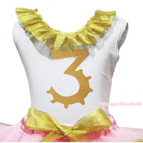 White Tank Top Sparkle Gold Lacing & 3rd Sparkle Gold Birthday Number Painting TB1294