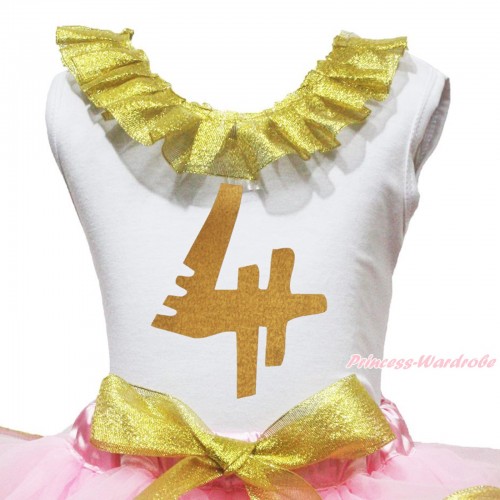 White Tank Top Sparkle Gold Lacing & 4th Sparkle Gold Birthday Number Painting TB1295