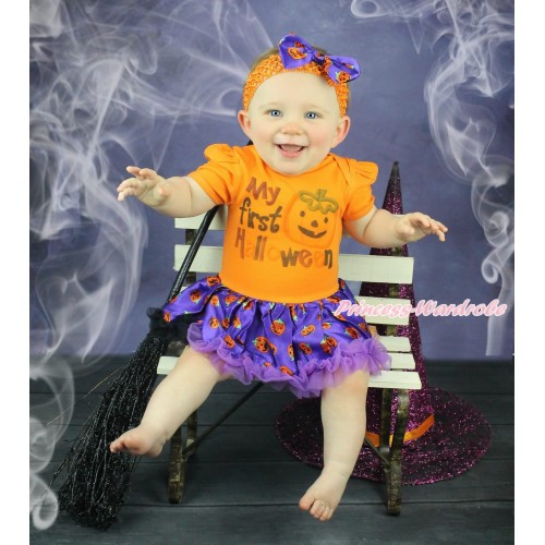 Halloween Orange Baby Bodysuit Dark Purple Pumpkin Pettiskirt & My First Halloween Pumpkin Print JS4721