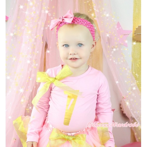 Light Pink Top Sparkle Gold Bow & 1st Sparkle Gold Birthday Number Painting TB1303