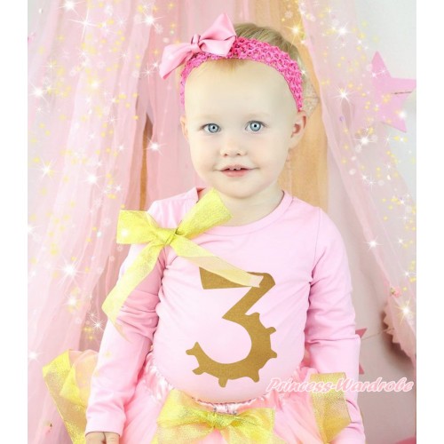 Light Pink Top Sparkle Gold Bow & 3rd Sparkle Gold Birthday Number Painting TB1305
