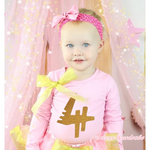 Light Pink Top Sparkle Gold Bow & 4th Sparkle Gold Birthday Number Painting TB1306