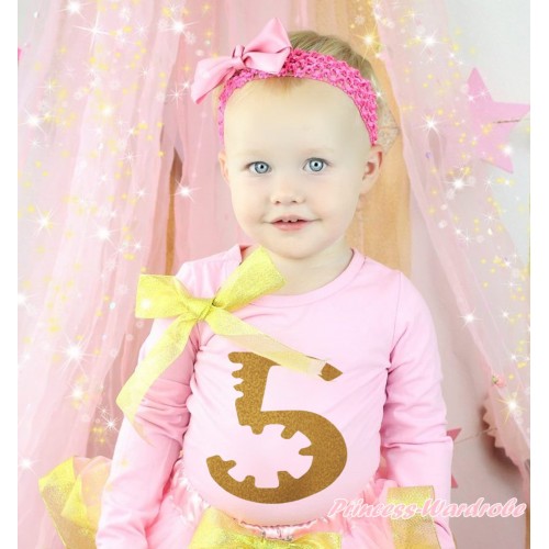 Light Pink Top Sparkle Gold Bow & 5th Sparkle Gold Birthday Number Painting TB1307
