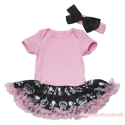 Light Pink Baby Bodysuit Black Crown Skeleton Pettiskirt JS4759