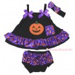 Halloween Black Purple Pumpkin Swing Top Dark Purple Bow & Pumpkin Print matching Panties Bloomers SP32