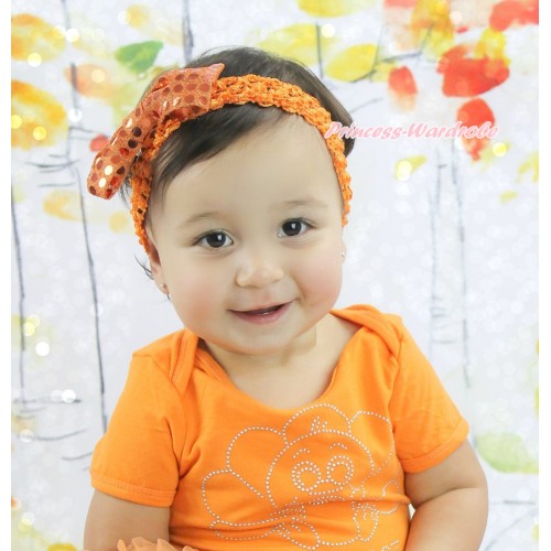 Orange Headband Bling Sequins Silk Bow Hair Clip H1045