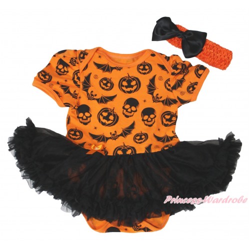Halloween Pumpkin Bat Skeleton Baby Bodysuit Black Pettiskirt JS4798