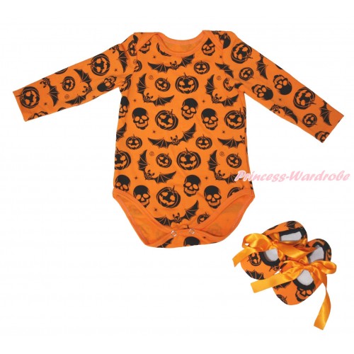 Halloween Plain Style Pumpkin Bat Skeleton  Baby Jumpsuit & Shoes TH628