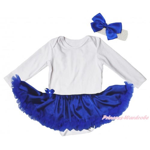 White Long Sleeve Baby Bodysuit Royal Blue Satin Pettiskirt JS4877