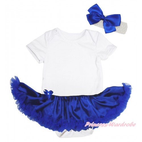 White Baby Bodysuit Royal Blue Satin Pettiskirt JS4888