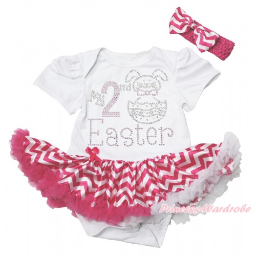 Easter White Baby Bodysuit Dusty Pink White Wave Pettiskirt & Sparkle Rhinestone My 2nd Easter Print JS5321